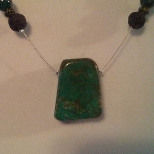 Turquoise w/brown accent Rock Necklace 16 inch
